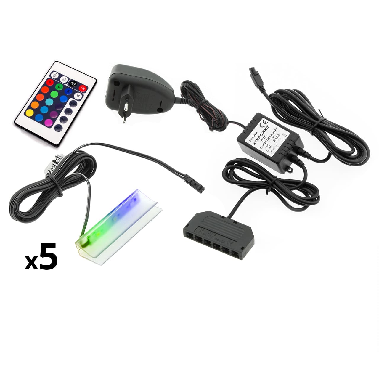 LED osvětlení 5 polic - RGB (volba barev)