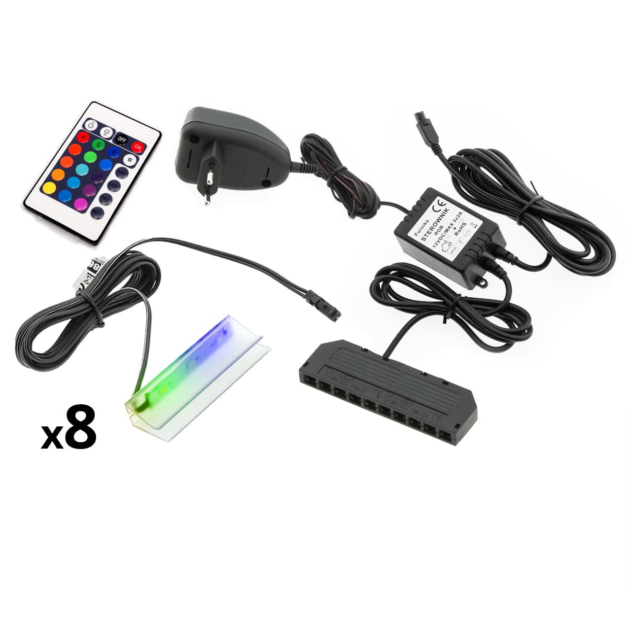 LED osvětlení 8 polic - RGB (volba barev)