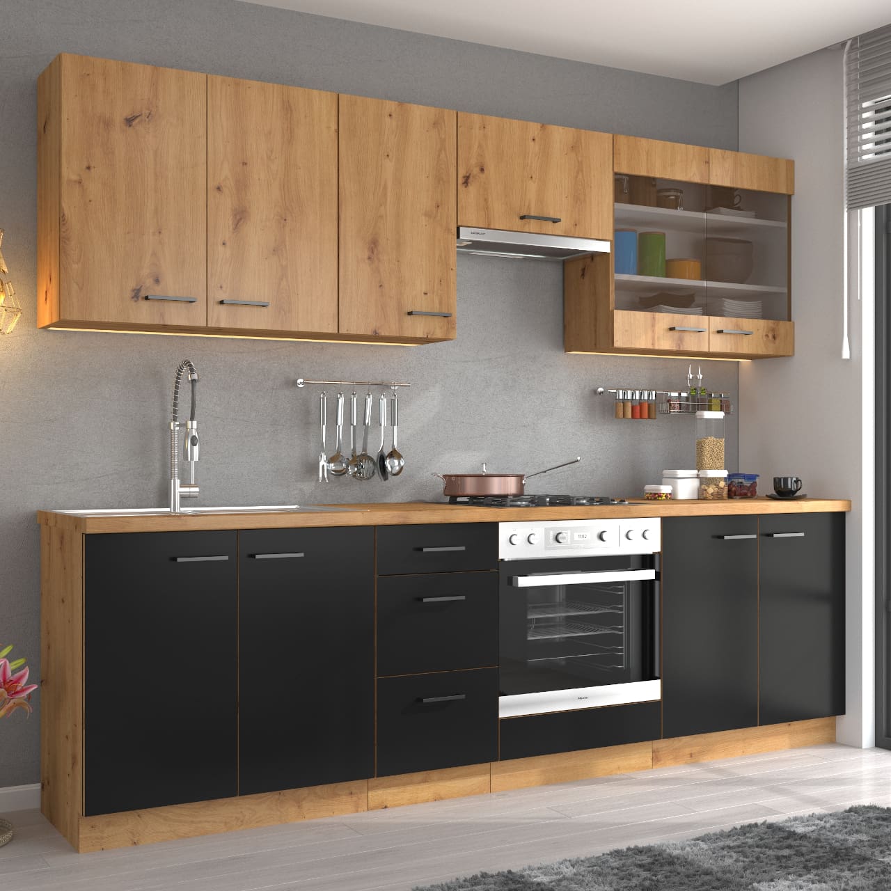 Dolní skříňka 40 MADERA 06 dub artisan / černá - Obrázek 3