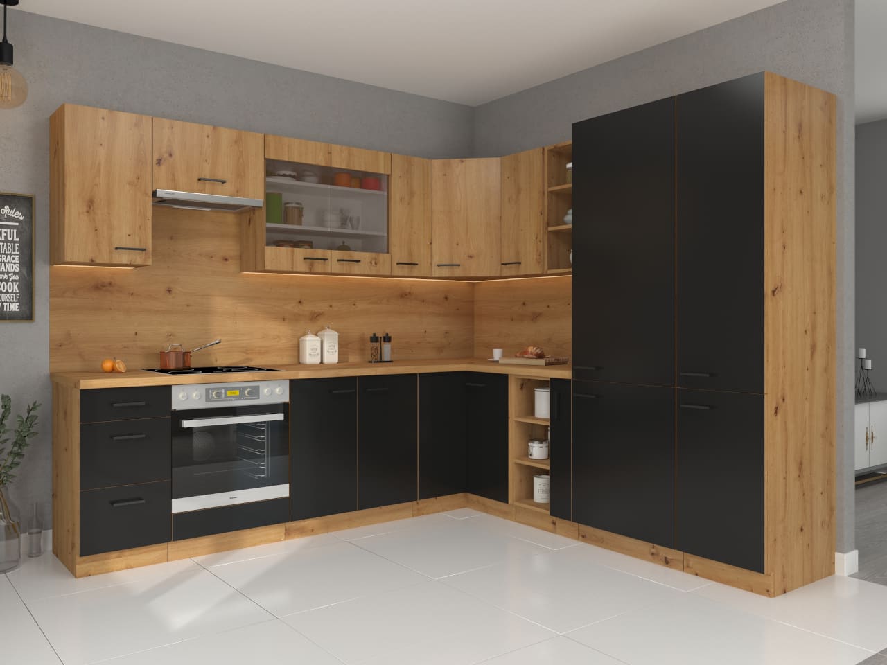 Dolní skříňka 40 MADERA 06 dub artisan / černá - Obrázek 4
